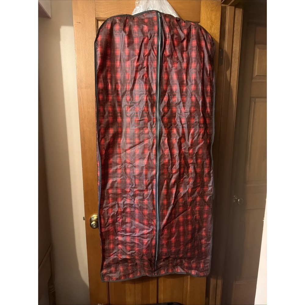 VTG Red Black Tartan Plaid Women's Dress Hanging Garment Bag Travel Luggage Long
